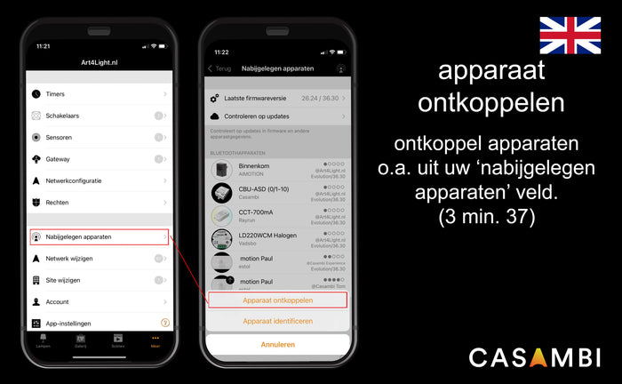 Casambi toestellen ontkoppelen